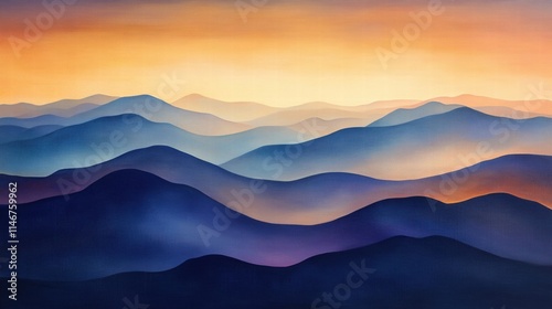 serene sunset over rolling hills landscape painting photo