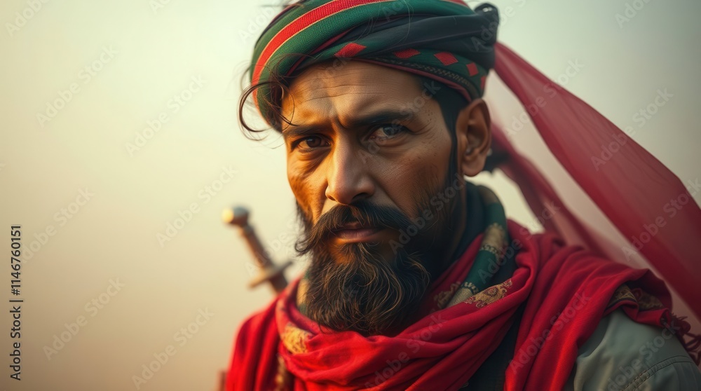 Obraz premium Portrait of a Pakistani Warrior in Fog with Bright Colors