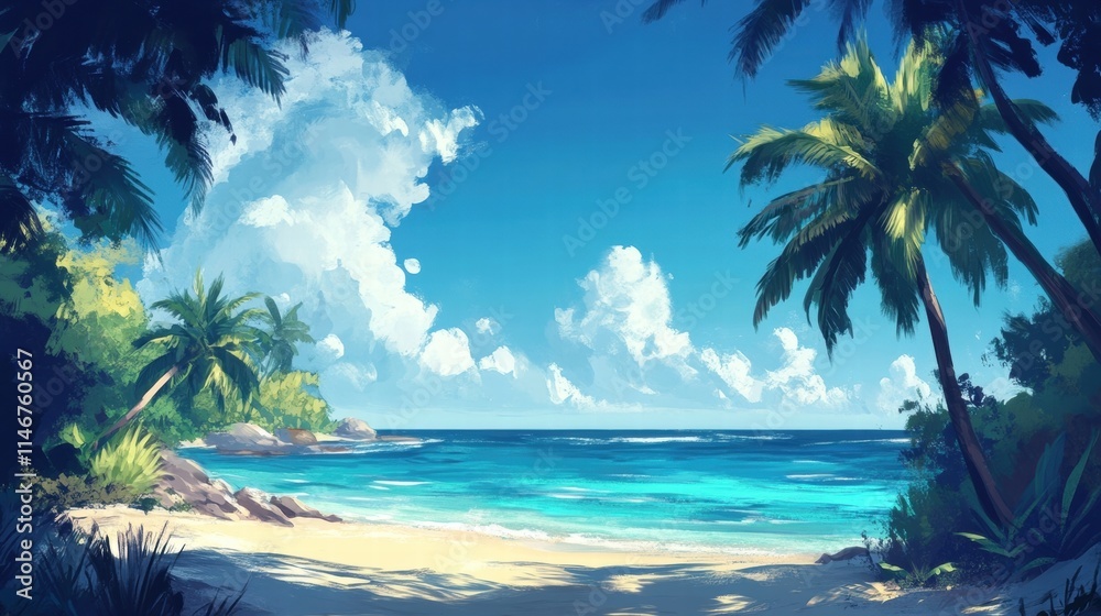 Fototapeta premium tropical beach paradise idyllic island scene sunny ocean view pa