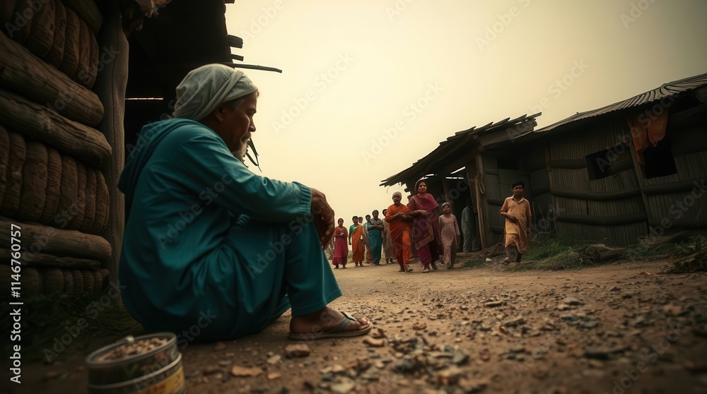 Fototapeta premium Vibrant Rural Life in Pakistan Captured from Low Angle Perspective