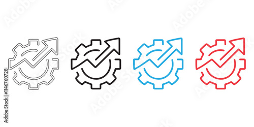 monochromatic vector icon an upward-pointing graph arrow seamlessly integrated with a gear growth and improvement icon symbol