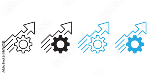 upward pointing arrow with a gear symbol representing growth and progress perfect for conveying messages of improvement icon