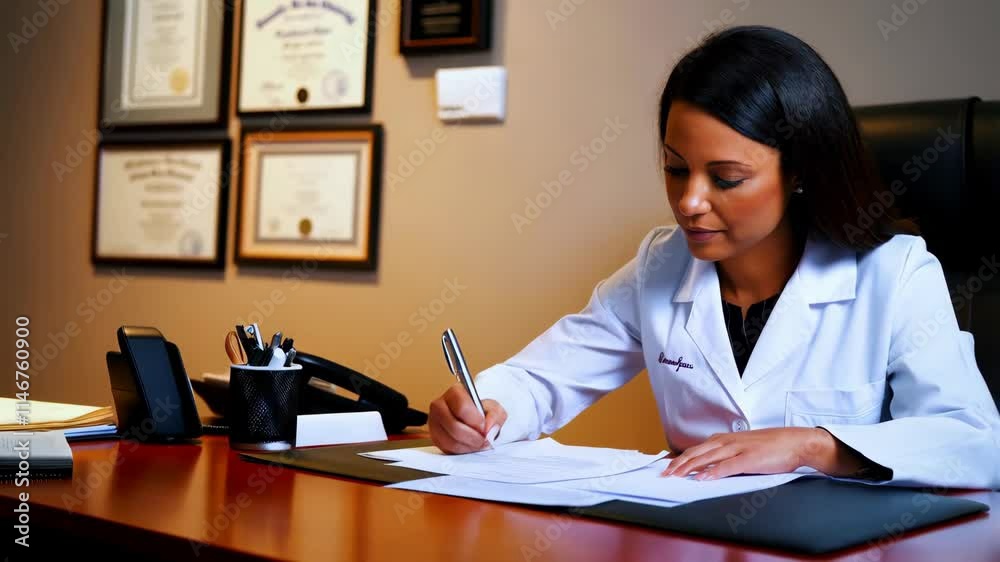 Professional doctor writing notes in office environment for medical documentation Professional doctor writing notes in office environment for medical documentation