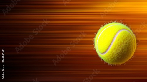 Concept of action and power in sports. A vibrant tennis ball in motion against a colorful blurred background.