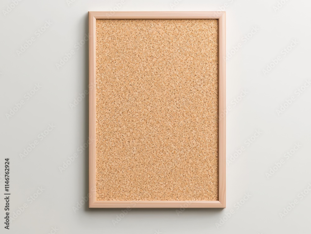 Fototapeta premium A simple cork board framed in wood, ideal for pinning notes, photos, or reminders in a home or office setting.