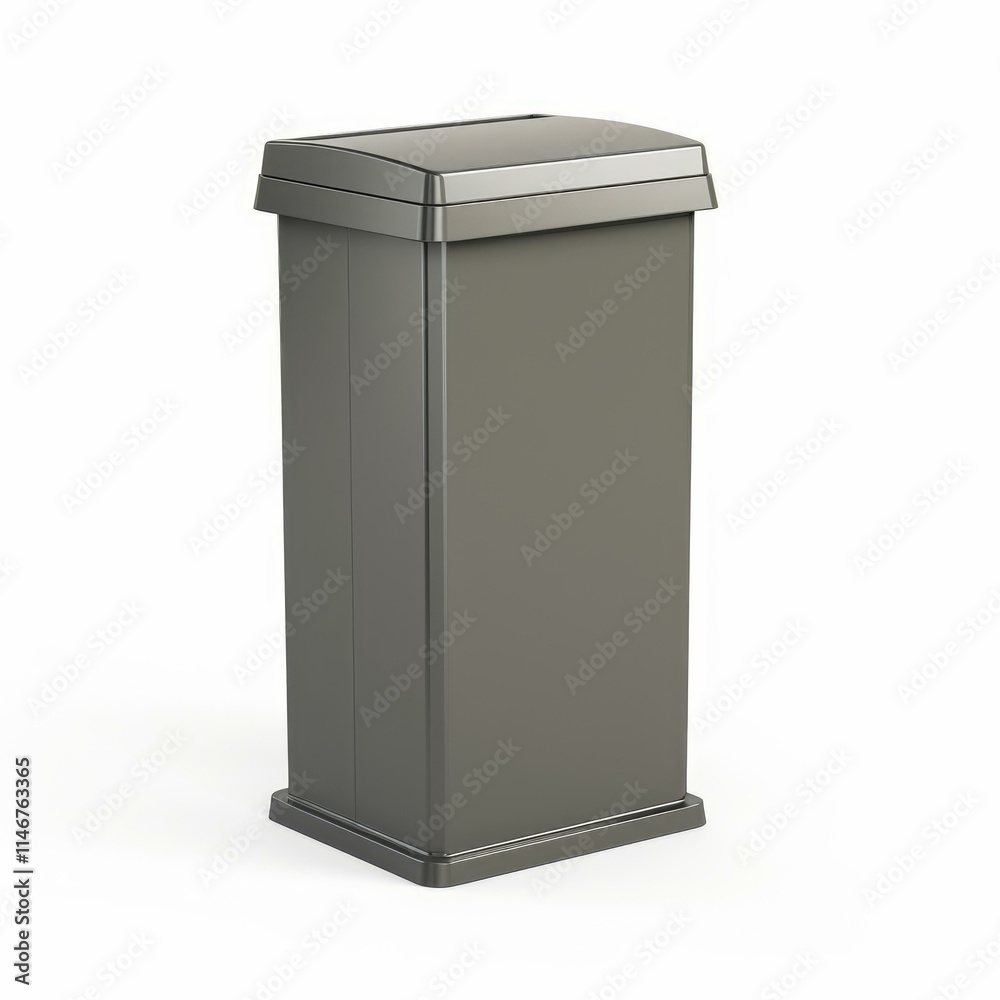 Gray metallic trash can with swing top lid isolated on white background Gray metallic trash can with swing top lid isolated on white background
