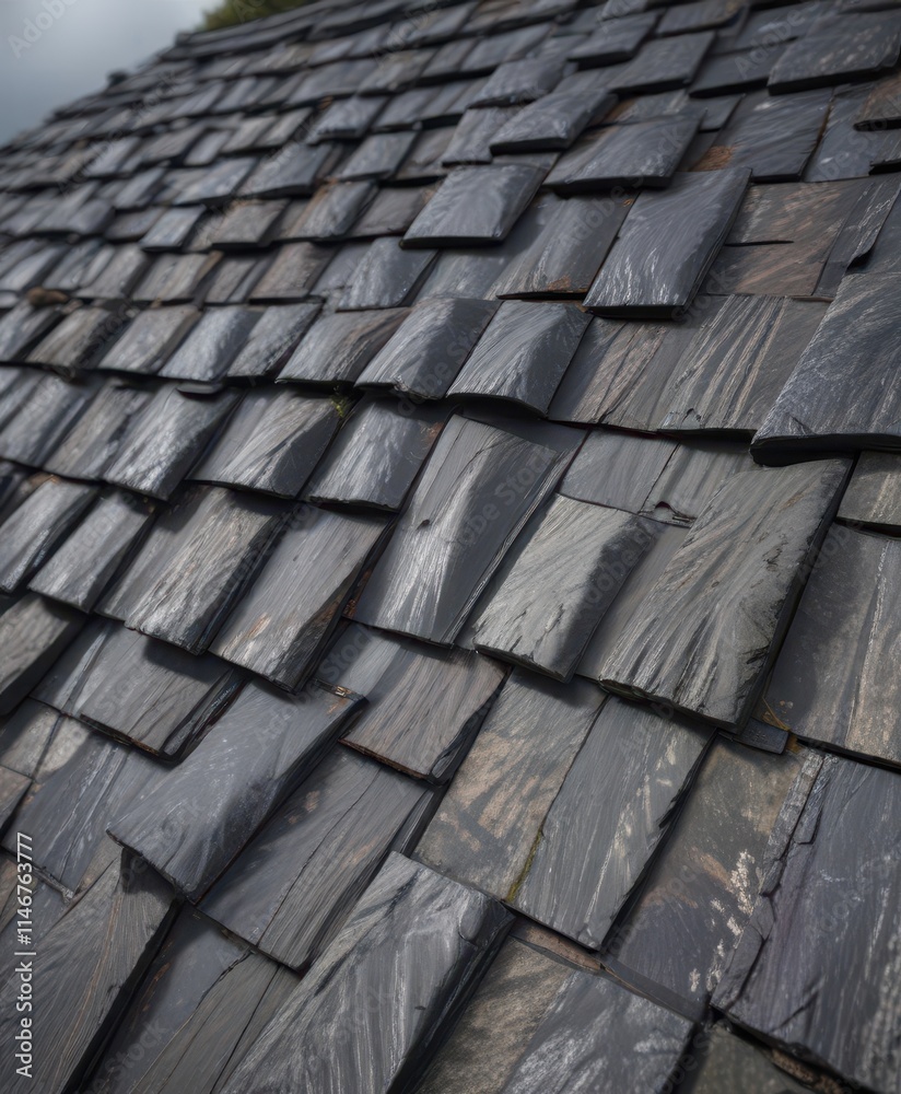 Northern England slate roof Steep pitch, dark grey tones , pattern, house Northern England slate roof Steep pitch, dark grey tones , pattern, house