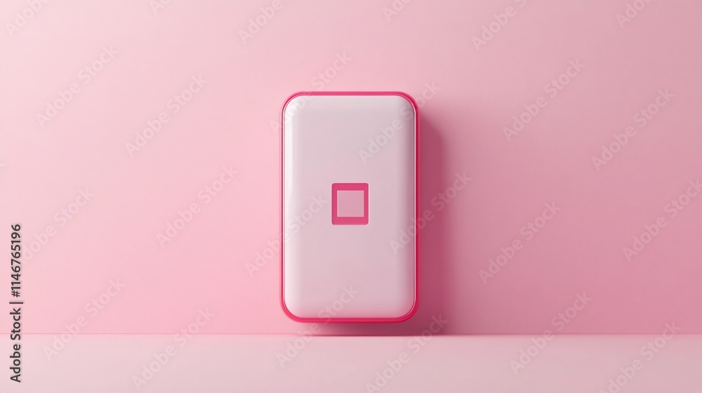 Pink minimalist device with square button. Pink minimalist device with square button.