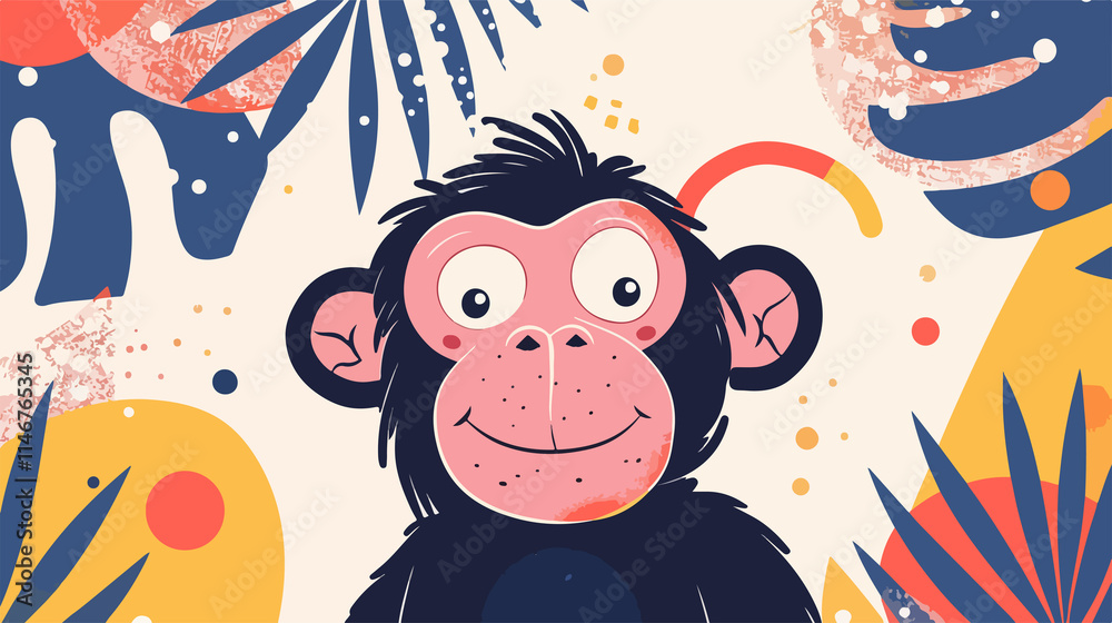 Fototapeta premium Cute Happy Monkey Cartoon Flat Vector Illustration