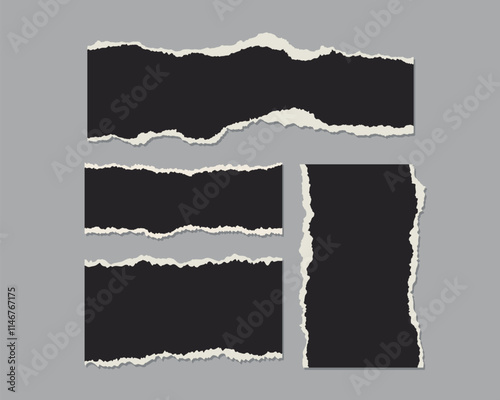 Ripped torn paper sheets collection and Set of ripped torn