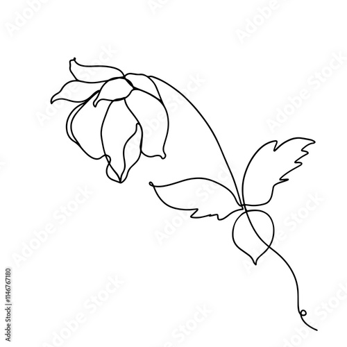 Line Drawing. Floral Minimalist Logo. Continuous line. Vector illustration. Without artificial intelligence. Line Drawing Illustration .One Line Drawing Style.  Smooth Lines
