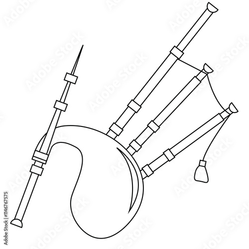 Cute cartoon hand drawn vector Bagpipes coloring page.