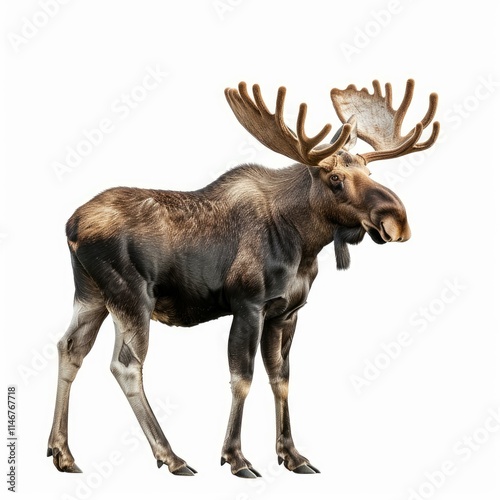 Wallpaper Mural Large bull moose with huge antlers standing still on a white background Torontodigital.ca