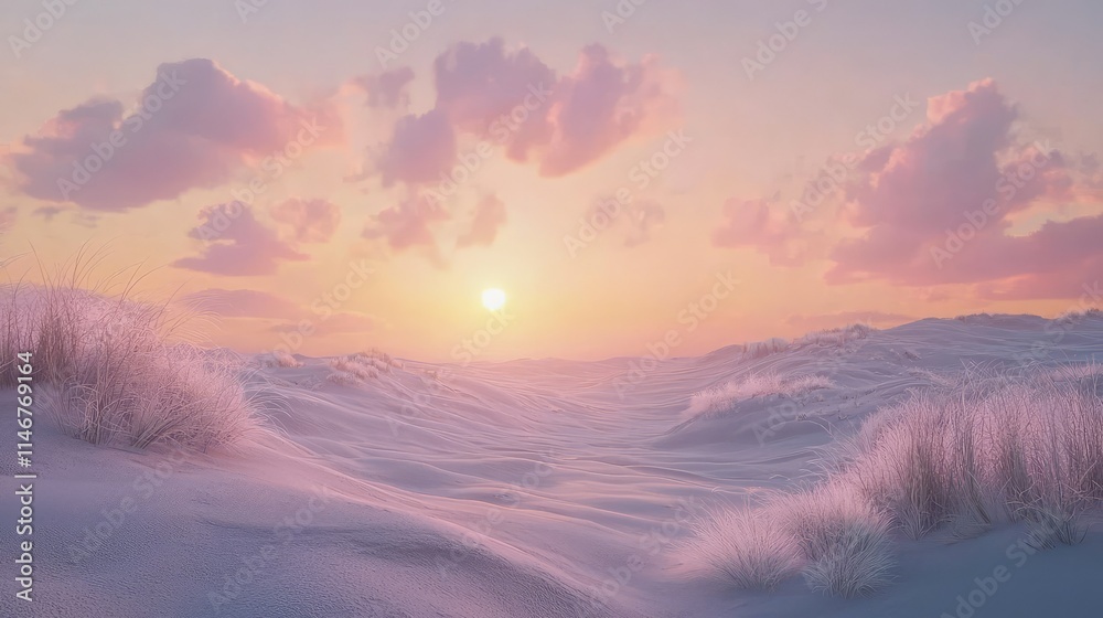 custom made wallpaper toronto digitalSerene Winter Landscape at Sunset with Gentle Snow Dunes and Soft Pink Clouds Illuminating a Tranquil Horizon in a Peaceful Natural Environment