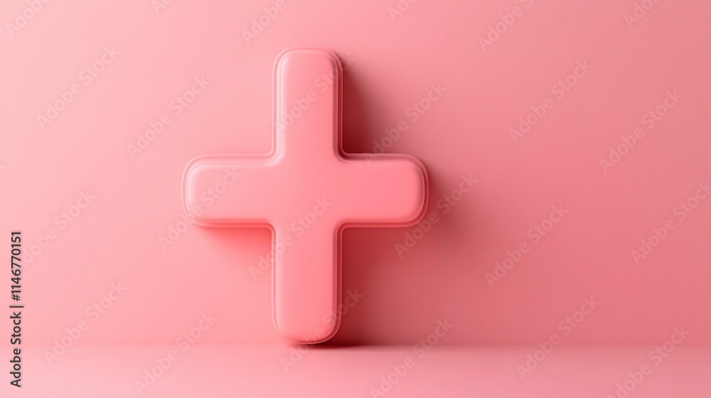 Obraz premium Pink plus sign on pink background.