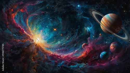Endless landscape of beautiful space full of stars, planets, galaxies and astronomical objects. Stunning Galaxy - Elements of this Image