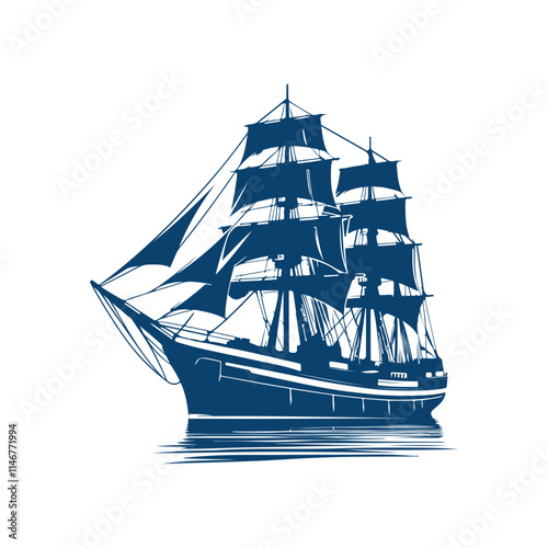 Sailing ship vector illustration art, Pirate boats and Old different Wooden Ships with Fluttering Flags Vector Set Old shipping sails traditional vessel pirate symbol