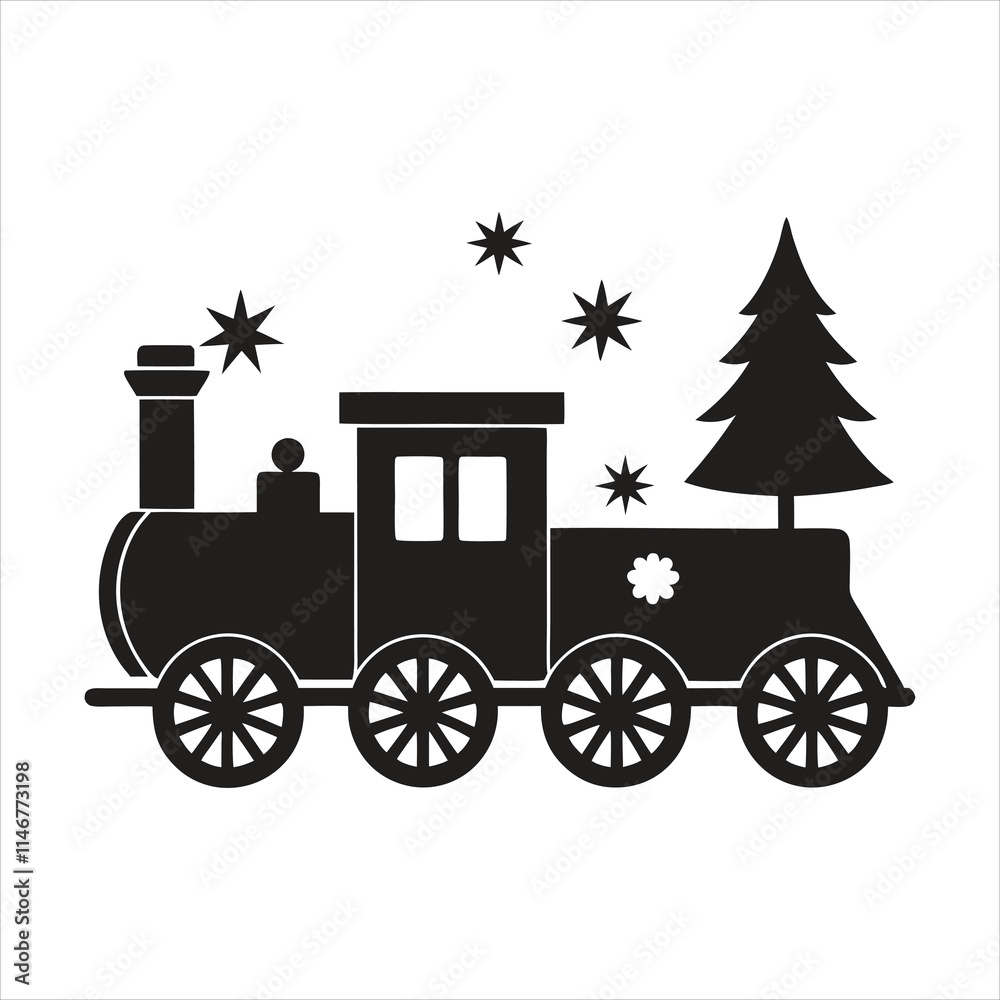 Christmas Train Silhouette Vector Illustration of Holiday Themed Locomotive Design for Festive Decorations Christmas Train Silhouette Vector Illustration of Holiday Themed Locomotive Design for Festive Decorations