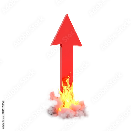 Red Arrow taking off  with Flames and Smoke isolated with transparent background PNG file