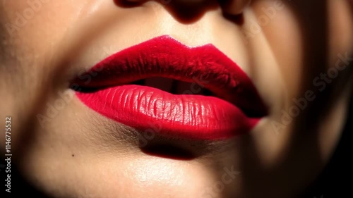 Dramatic shadowed lips revealing emotional transition with bold red lipstick