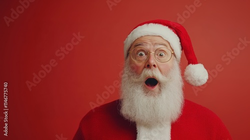 Portrait of surprised Santa. Funny. Holiday mood.