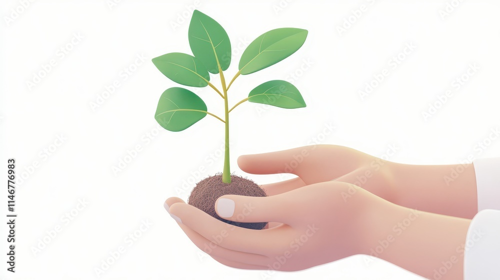 A pair of hands gently holds a small plant, symbolizing care, growth, and nurturing in a minimalist style. A pair of hands gently holds a small plant, symbolizing care, growth, and nurturing in a minimalist style.