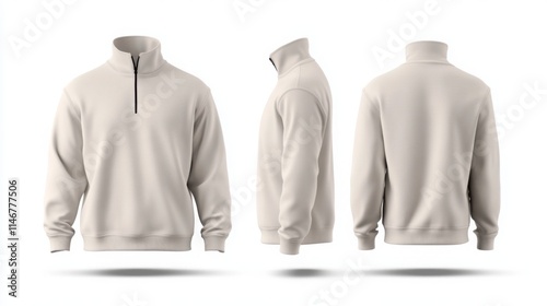 gray quarter zip sweater mockup front and back view. men's long sleeve dress shirt mock-up template.	
