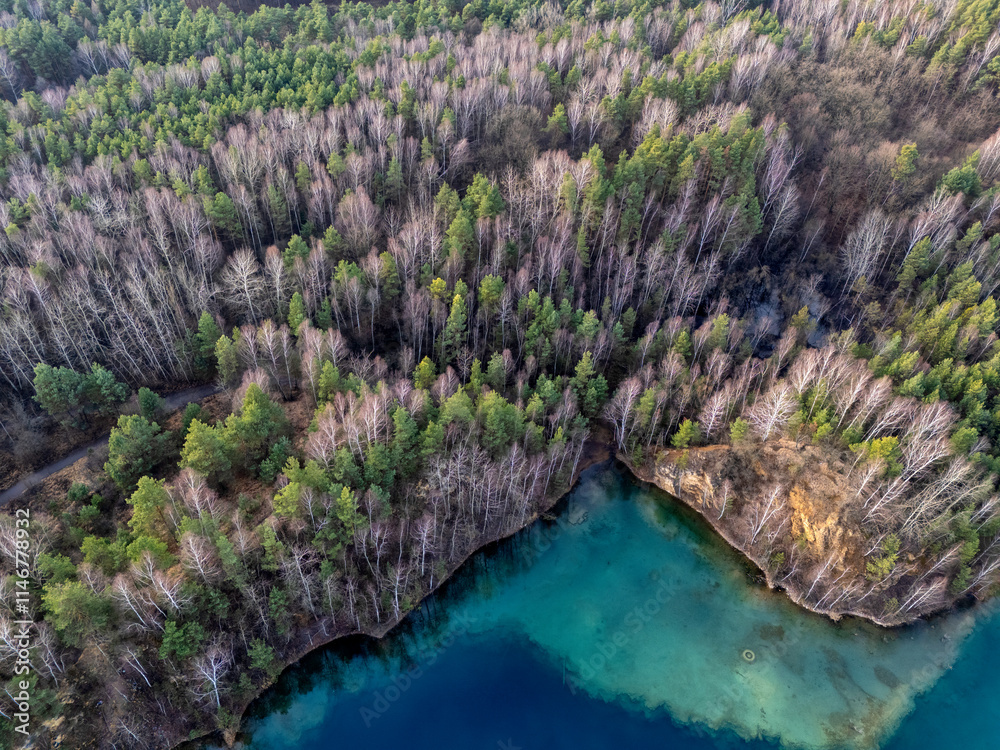Naklejka premium Jaworzno, Polska, krajobraz atrakcyjnych okolic miasta z pięknymi lasami i krystalicznie czystymi jeziorami