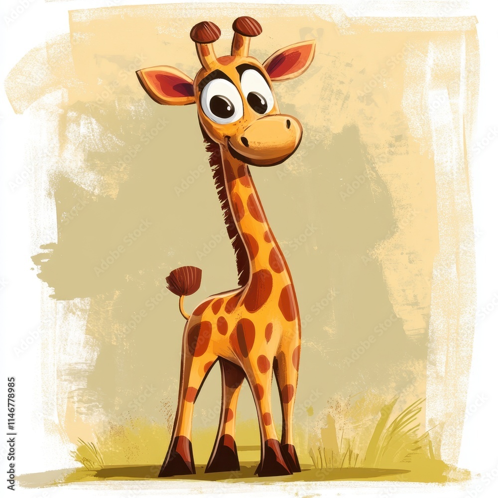 Obraz premium Adorable Baby Giraffe Standing in Grassy Field