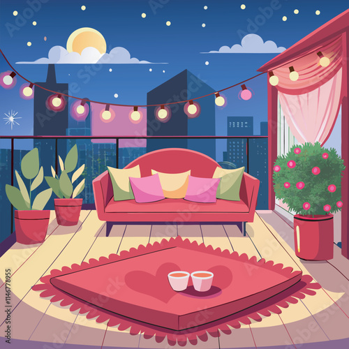 Romantic balcony at night