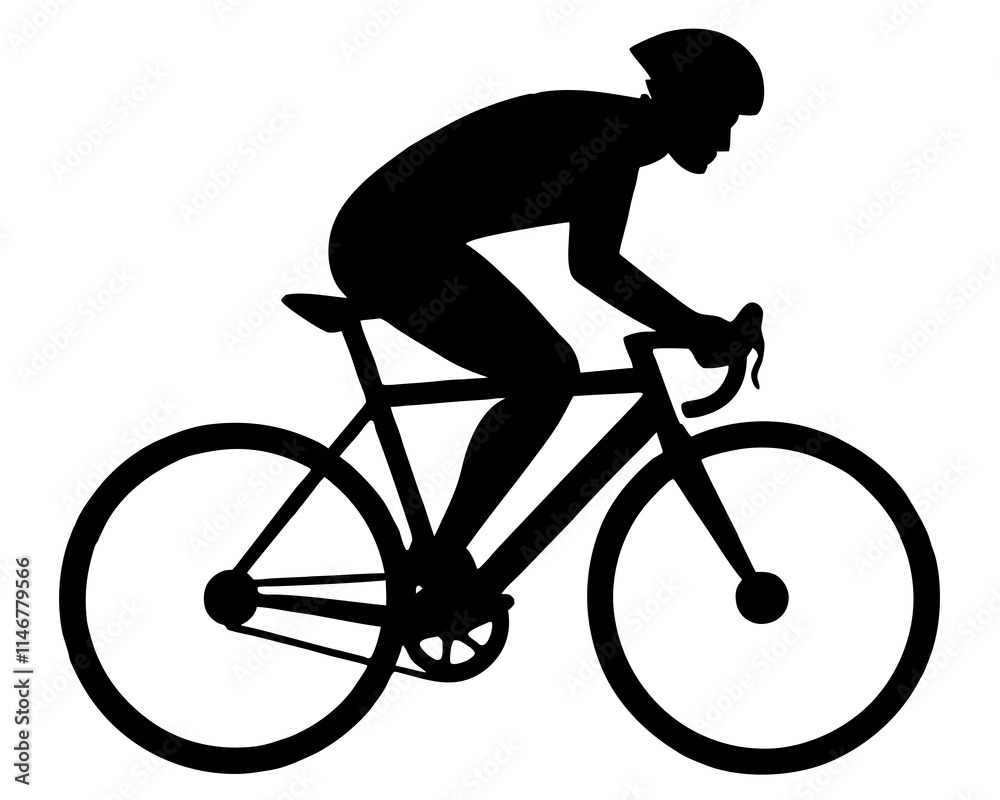 One cyclist riding a bike black silhouette vector with white background One cyclist riding a bike black silhouette vector with white background
