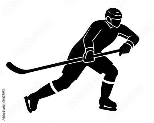 hockey player black silhouette vector with white background