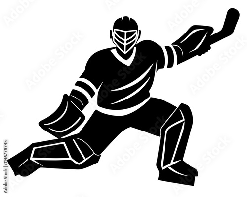 One ice hockey goalie black silhouette vector with white background