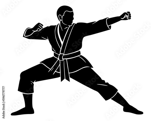 karate fighter black silhouette vector with white background