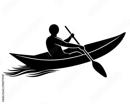 One rower in a boat black silhouette vector with white background