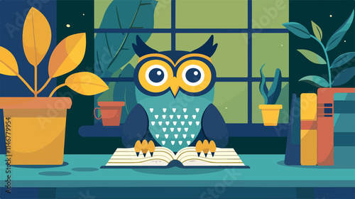 Owl Teacher Vector Illustration for Education Designs photo