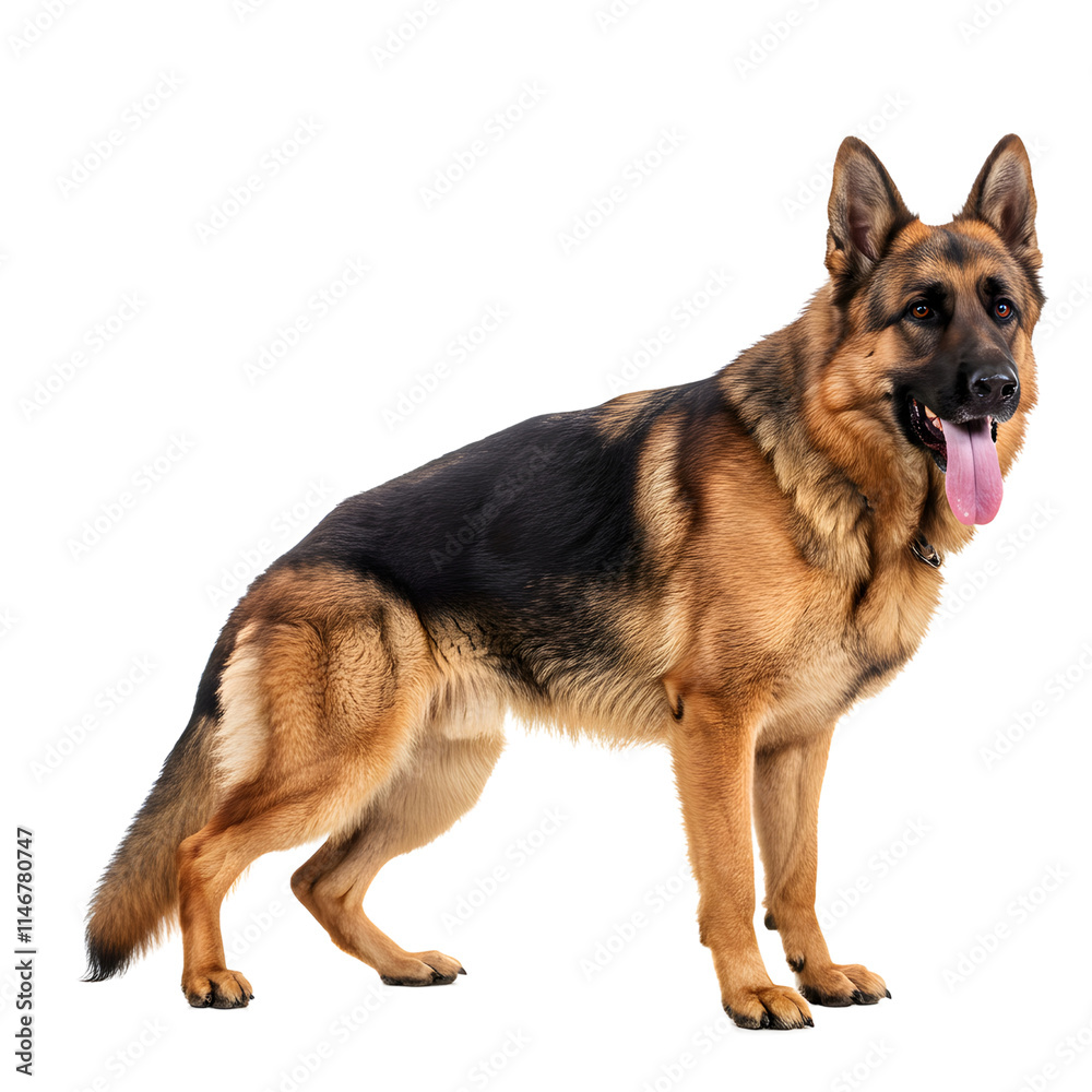 A German shepherd dog standing alert. png isolated background. transparent background. A German shepherd dog standing alert. png isolated background. transparent background.