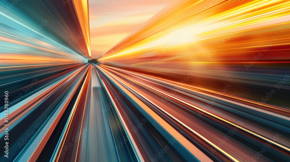 Fast Motion Blurred Lines Speeding Towards Light at Sunset - Abstract Motion Background Fast Motion Blurred Lines Speeding Towards Light at Sunset - Abstract Motion Background