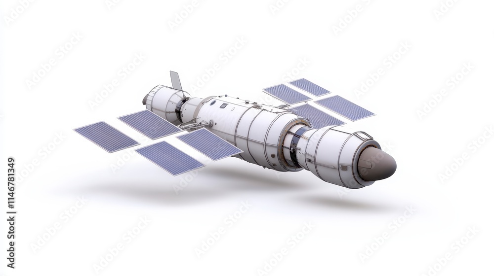 A futuristic spacecraft with solar panels, designed for exploration and research in outer space, showcasing advanced technology and engineering. A futuristic spacecraft with solar panels, designed for exploration and research in outer space, showcasing advanced technology and engineering.