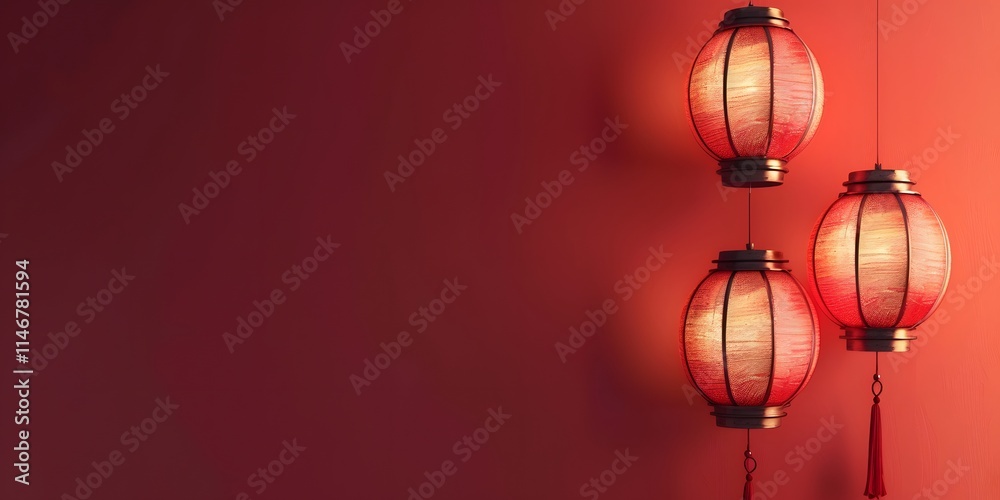 Chinese New Year Background Wallpaper Three beautifully designed red lanterns hanging on a wall emitting a warm glow in traditional style Chinese New Year Background Wallpaper Three beautifully designed red lanterns hanging on a wall emitting a warm glow in traditional style