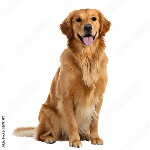 A golden retriever dog sitting attentively. png isolated background. transparent background.