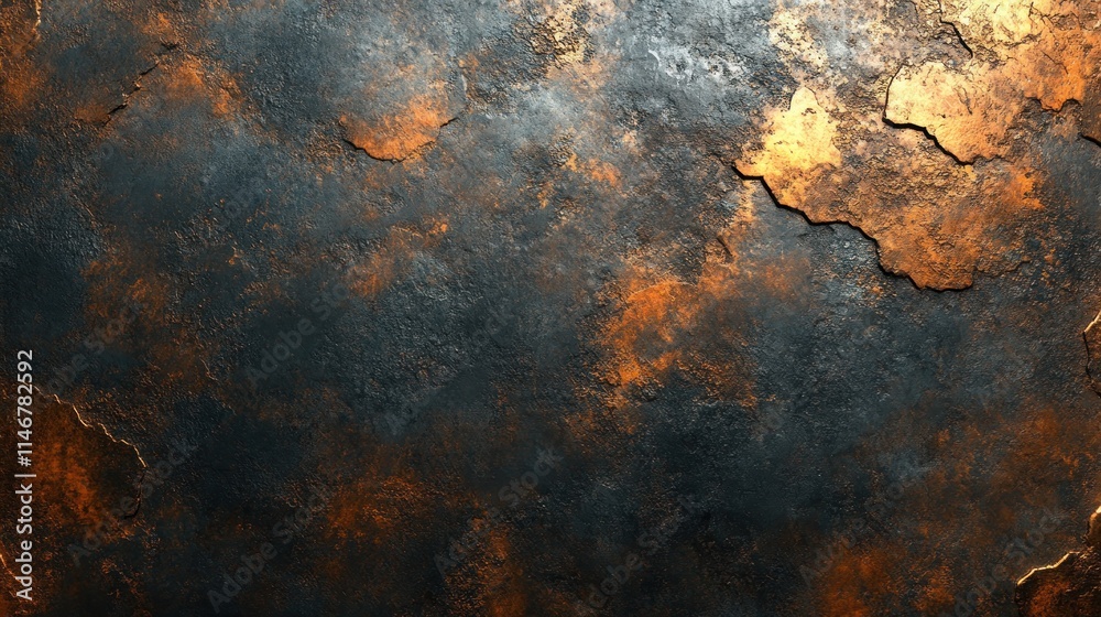 Dark rusty metallic texture with orange and gold accents. Dark rusty metallic texture with orange and gold accents.