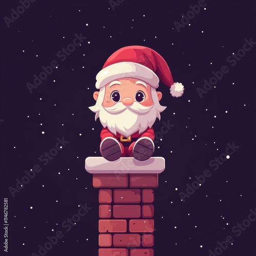 Santa resting sitting on top of chimney. Holiday Christmas mood. photo