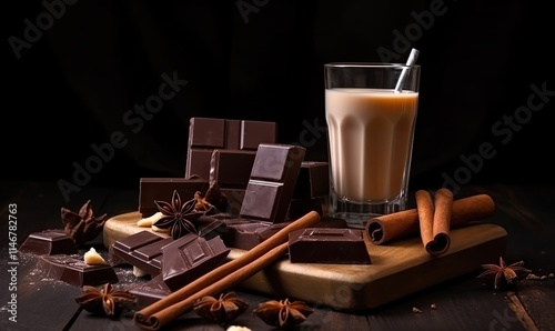 Chocolate balls, Cocoa powder, Dark chocolate with nuts.