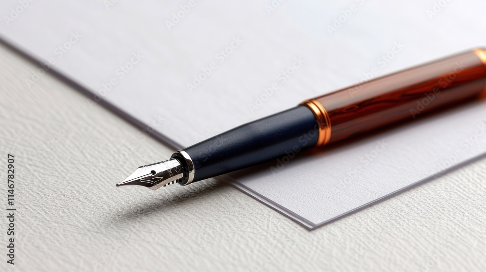 Fototapeta premium Elegant Fountain Pen on Blank Paper: A Writer's Tool
