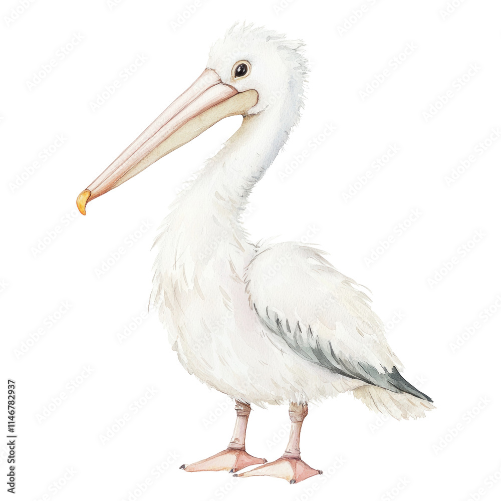 Obraz premium Detailed Illustration of a Pelican Standing Gracefully with Soft Colors and Fine Features