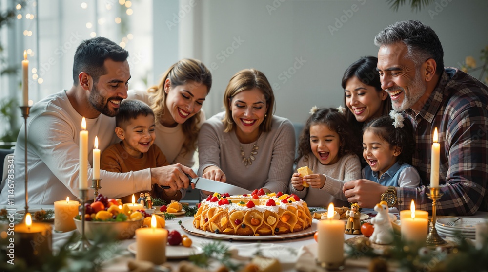 Family Celebrates Epiphany with Rosca de Reyes: A Joyful Tradition of Togetherness, Warm Candlelight, and Cultural Festivity Family Celebrates Epiphany with Rosca de Reyes: A Joyful Tradition of Togetherness, Warm Candlelight, and Cultural Festivity