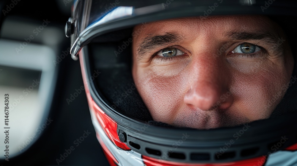 A man wearing a helmet with a red and white design A man wearing a helmet with a red and white design