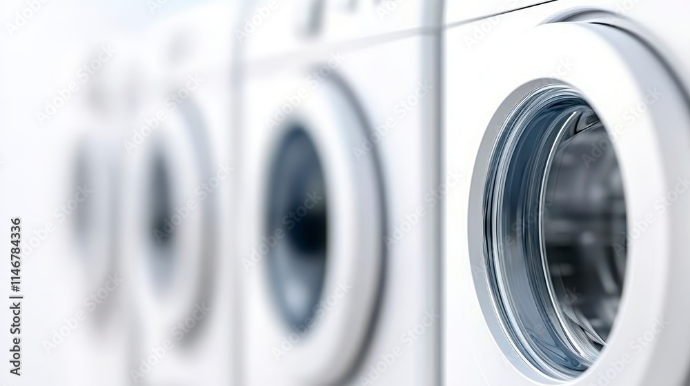 A close-up view of modern washing machines, showcasing the glass doors and sleek design, emphasizing cleanliness and functionality. A close-up view of modern washing machines, showcasing the glass doors and sleek design, emphasizing cleanliness and functionality.