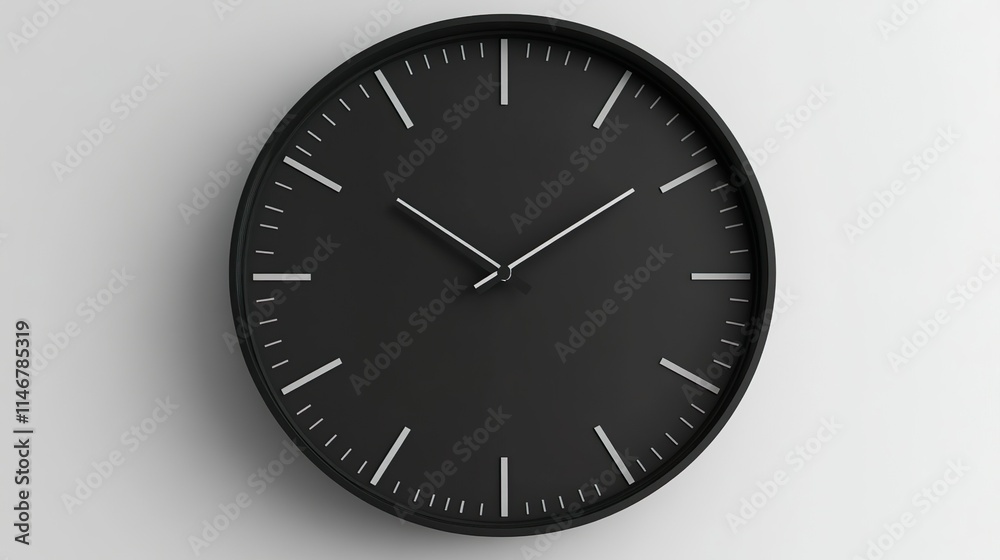 Minimalist Black Wall Clock With Red Hands Modern Design On White Background Minimalist Black Wall Clock With Red Hands Modern Design On White Background